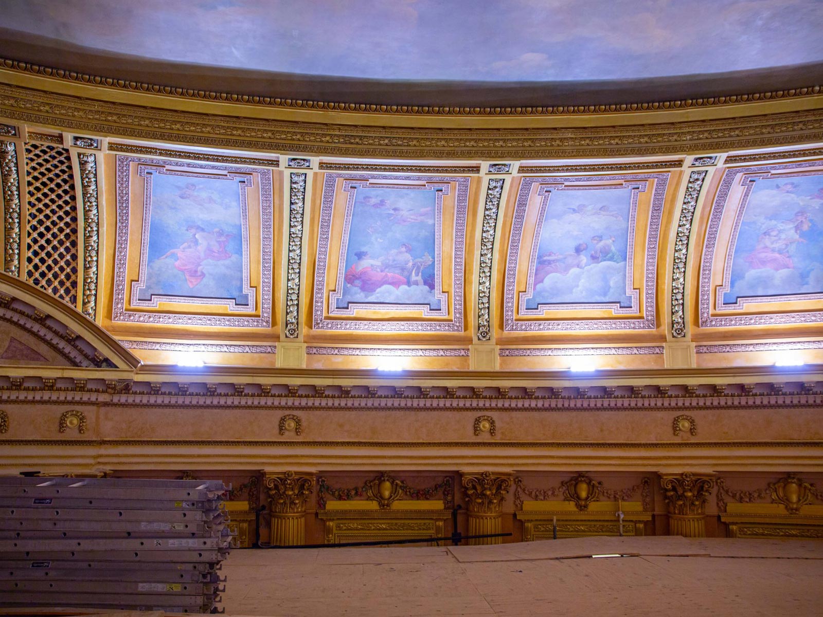 al ringling ceiling paintings with ladders nearby